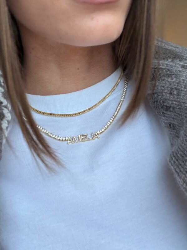 Billie 18K Gold Tennis Custom Nameplate Necklace - Block
