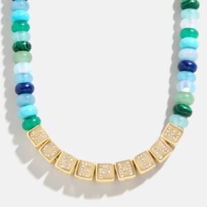 Block Letter Beaded Custom Necklace - Blue Multi