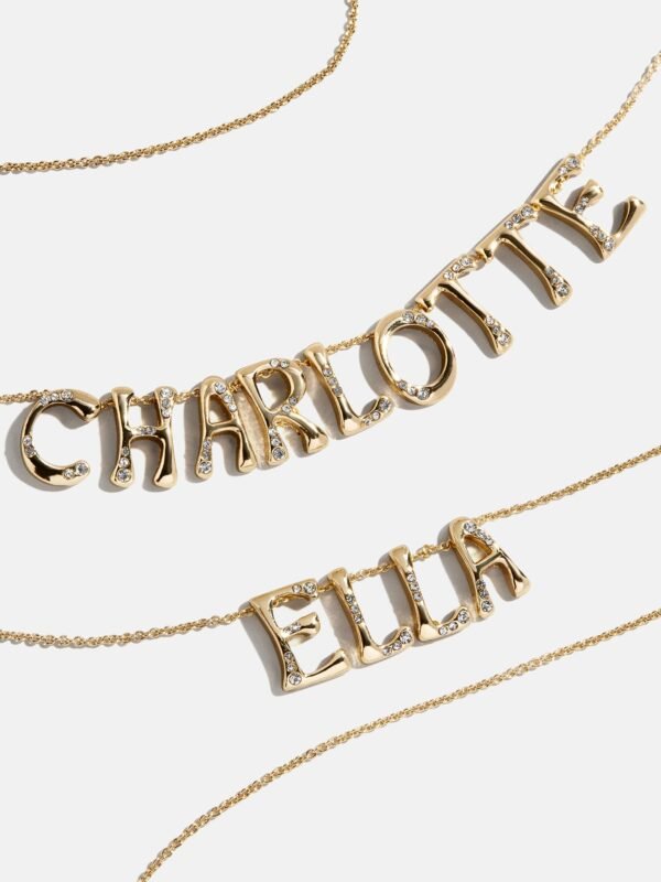 Organic Letter Custom Necklace - Gold/Pavé
