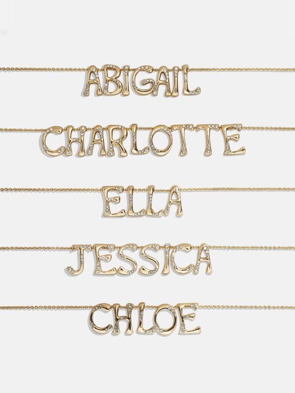 Organic Letter Custom Necklace - Gold/Pavé