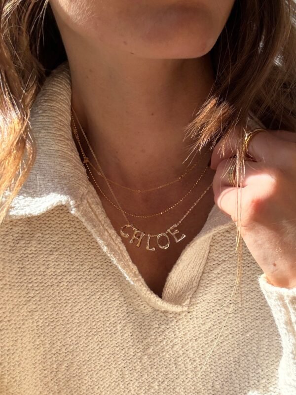 Organic Letter Custom Necklace - Gold/Pavé