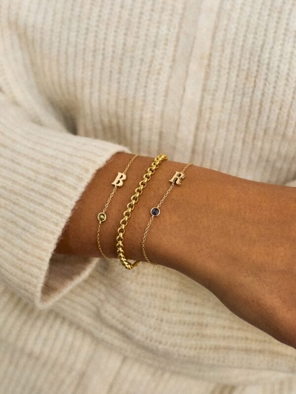 18K Gold Initial Birthstone Custom Bracelet - Crystal