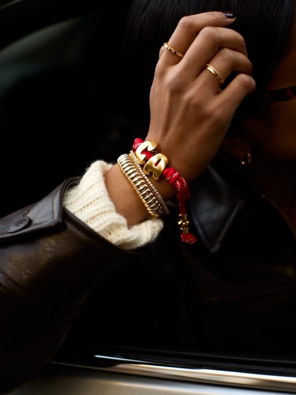 Knotty Initial Custom Bracelet - Cherry Red Double Letters
