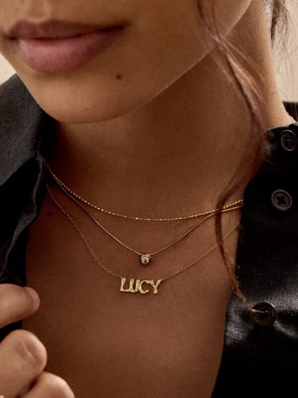 18K Gold Custom Nameplate Necklace - Bubble