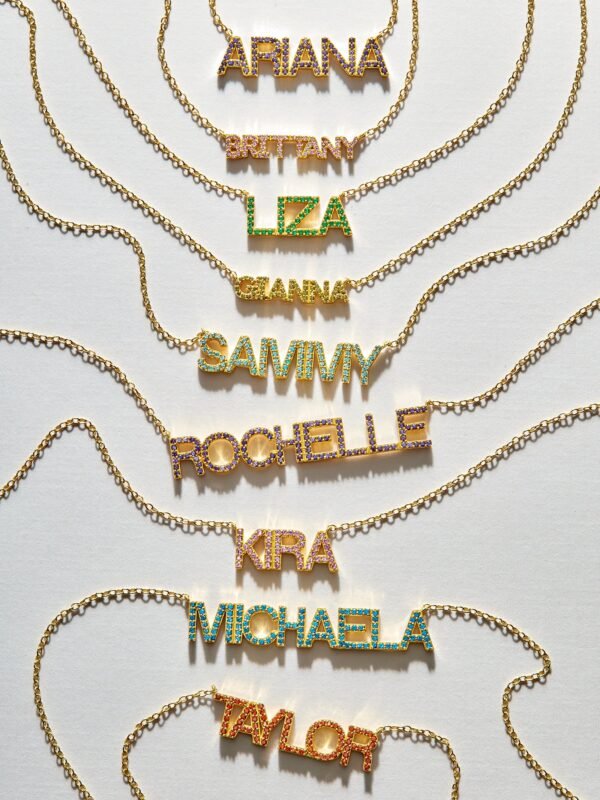 18K Gold Birthstone Custom Nameplate Necklace - Rose