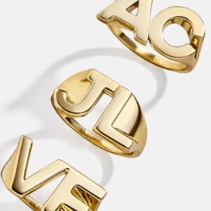 18K Gold Double Custom Initial Block Ring - 18K Gold