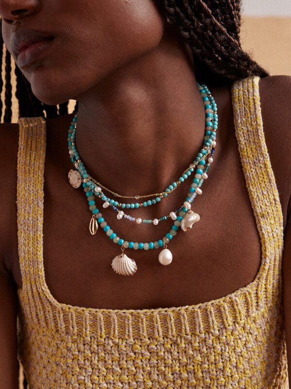 Rowan Semi-Precious Layered Necklace - Gold/Blue